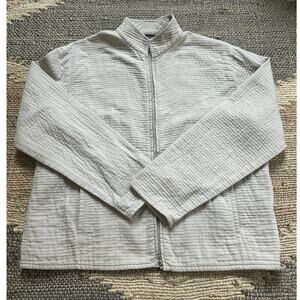 Eileen Fisher Jacket Womens XSmall light Gray Textured Mandarin Collar zipFront